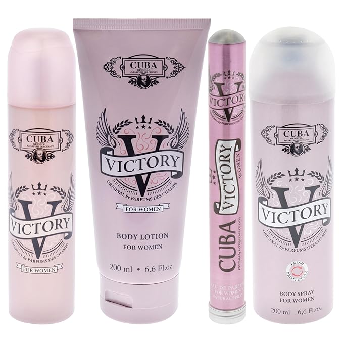 Cuba Victory for Women - 4 Pc Gift Set 3.3oz EDP Spray 1.17oz EDP Spray 6.6oz Body Spray 6.6oz Body Lotion