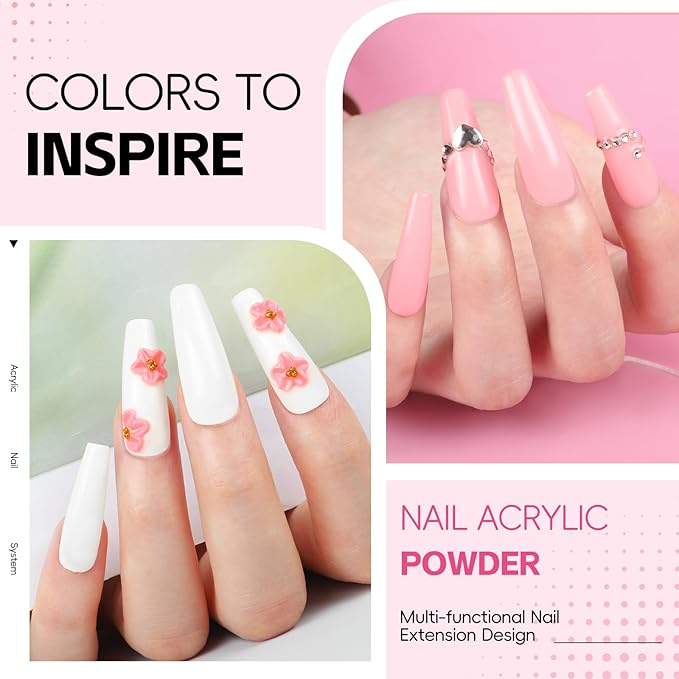 COSCELIA Acrylic Nail Kit for Beginners with Everything 4PC Acrylic Powder 24 PCS Glitter Powder Professional Nail Drill Light Rhinestones Tips Set Christmas Gifts for Women