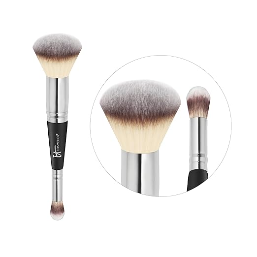 IT Cosmetics Heavenly Luxe Complexion Perfection Brush #7 - Dual-Ended Premium Makeup Brush for Foundation Concealer &amp Contour Ultra-Soft Synthetic Fibers Airbrush Finish Pro-Hygienic Cruelty-