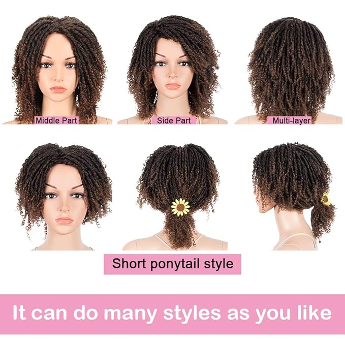 Style Icon 6 Short Dreadlock Wig Twist Wigs for Black Women Short Curly Synthetic Wigs (6 T1B/30)