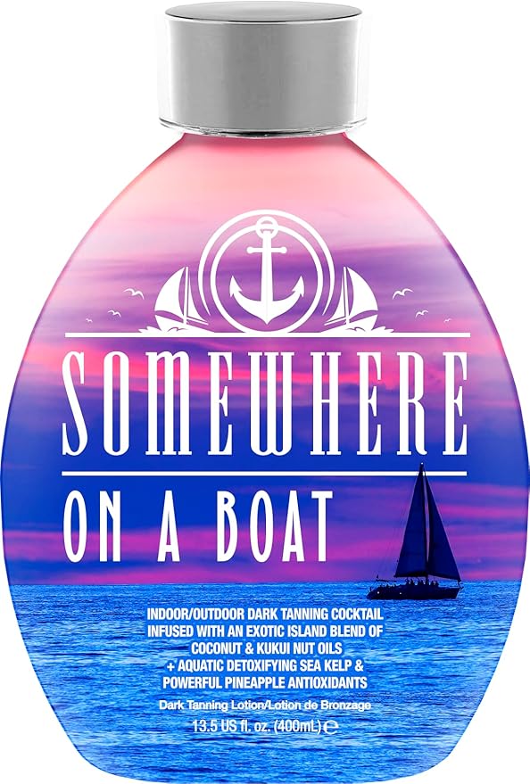 Somewhere On A Boat Tanning Lotion for Indoor Tanning Beds/Outdoor Sun Tan Dark Tanning Bed Lotion w/Coconut Oil Pineapple &amp Shea Butter 13.5oz - White Lotion NO Bronzer