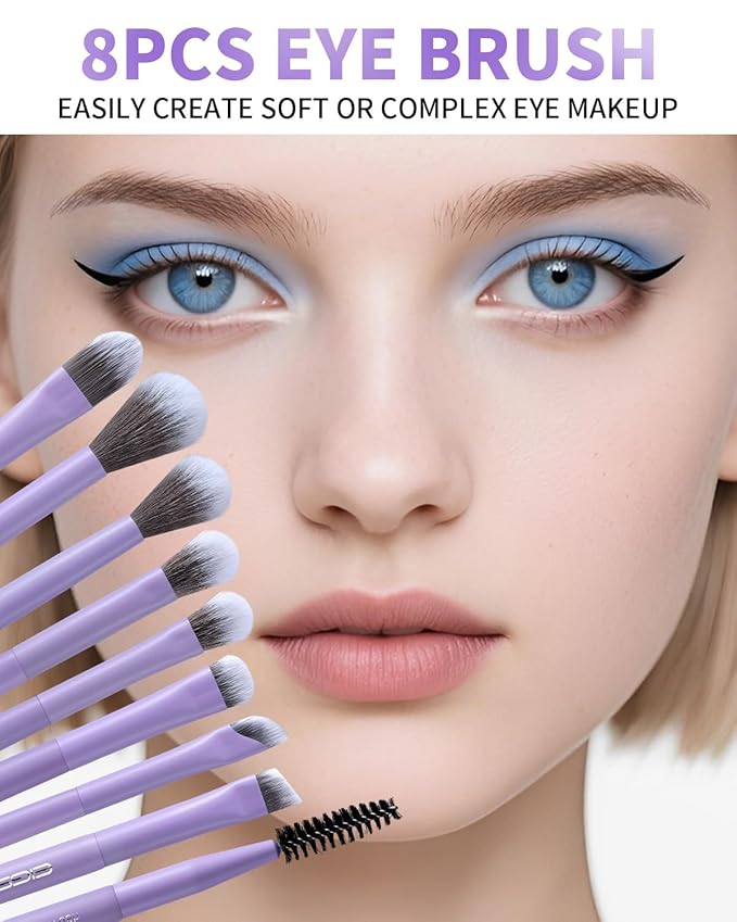 EIGSHOW Makeup Brushes Set 15Pcs Professional Make Up Brush with Silver Ion Bristles for Foundation Powder Blush Highlighter Concealer Eyeshadow Eyeliner Travel Gift Set (Matte Purple)