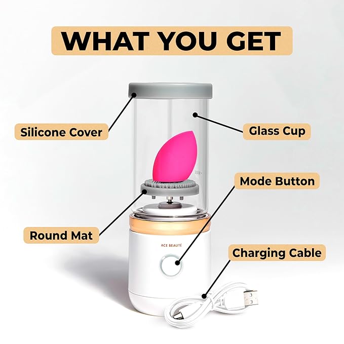 Ace Beaut? Premium Electric Makeup Brush Cleaner Machine Automatic Sponge and Make Up Brush Cleaner Rechargeable and Efficient Deep Cleaning Tool for Beauty Enthusiasts and Professionals