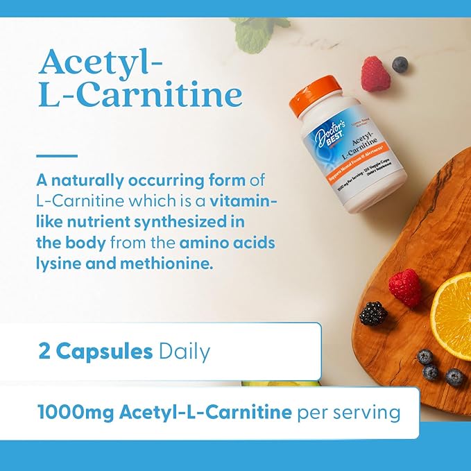 Doctors Best Acetyl-L-Carnitine Supports Mental Focus &amp Alertness Non-GMO Gluten Free Soy Free Vegan 120 Veggie Caps