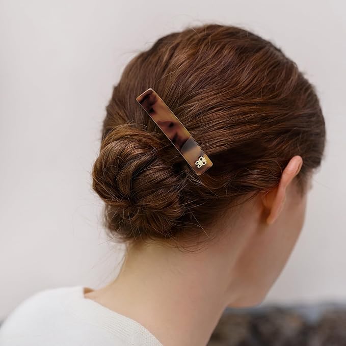 SHE'S FREE STYLE JUST FOR YOU [Chanel-style] Hair Barrettes for Women Acetate Resin Barettes Classic Black &amp White French Hair Accessories Anti-Slip for Half-Hair Decoration (Tortoise3.4 inch