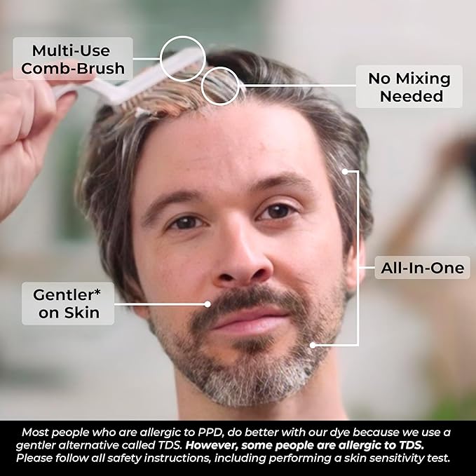 Simpler Hair Color for Men Kit for Full Gray Coverage - Dark Brown Hair Color - Safe Simple and Reusable Beard Color for Men