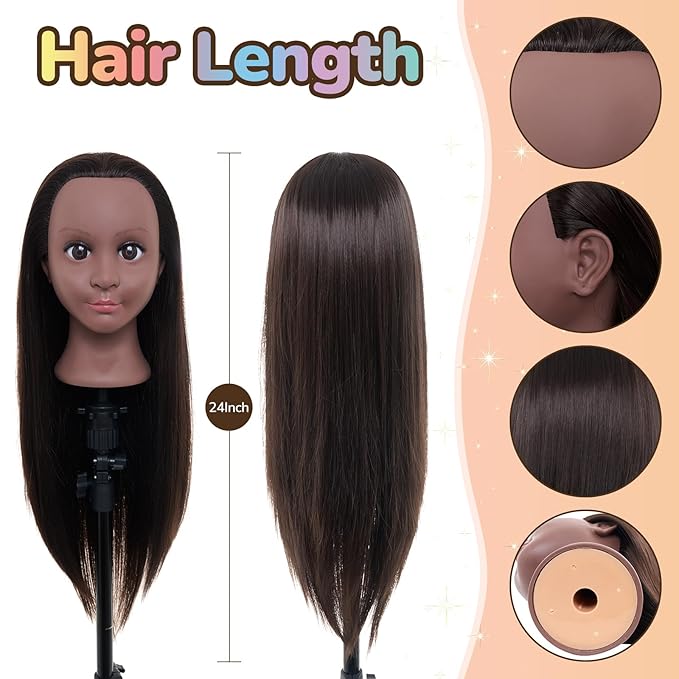 24 Mannequin Head -80% Real Hair Doll head for hair Styling Cosmetology Mannequin Head with Hair for Braiding CurlingCuting with Table Clamp Styling Set (Blonde)