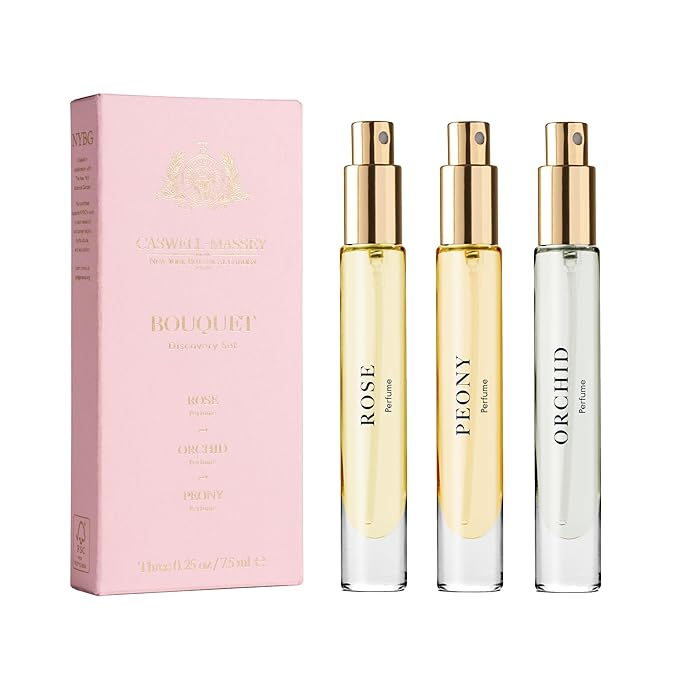 Caswell-Massey Bouquet Discovery Set ? Includes Peony Orchid &amp Rose ? Travel Size Perfume for Women Vibrant Floral Scents ? Botanical Perfume Gift Set ? Made in USA 0.25 Fl Oz Each