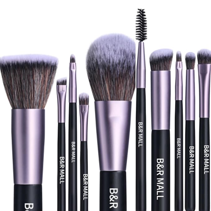 B&ampR MALL Makeup Brush Set with LED Mirror ? Supper soft Brushes for Flawless Foundation Concealer Eyeshadow &amp More | Lightweight Versatile Perfect for On-the-Go Touch-Ups (Purple Black)