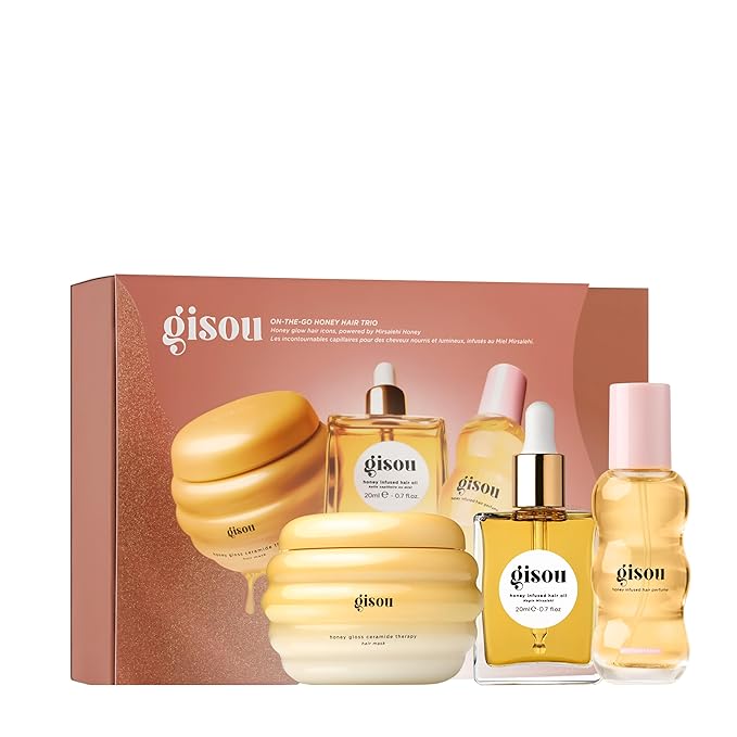 Gisou On-The-Go Honey Hair Travel Set For Instant Hydration Strength Shine &amp Frizz Control | Includes 3 Mini Hair Products