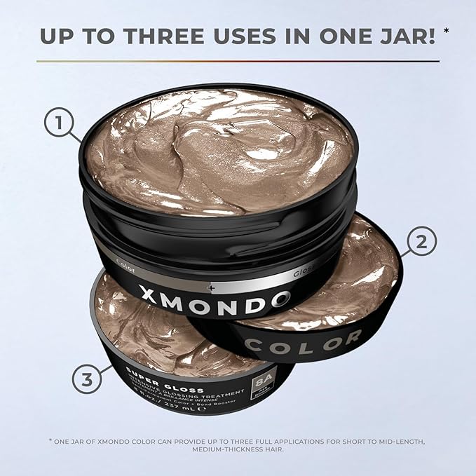 XMONDO Color Ash Blonde Color Depositing Mask &amp Semi-Permanent Hair Dye Super Gloss Infused with Bond Boosters for Nourishment Revitalize &amp Repair Vegan Formula 8 Fl Oz