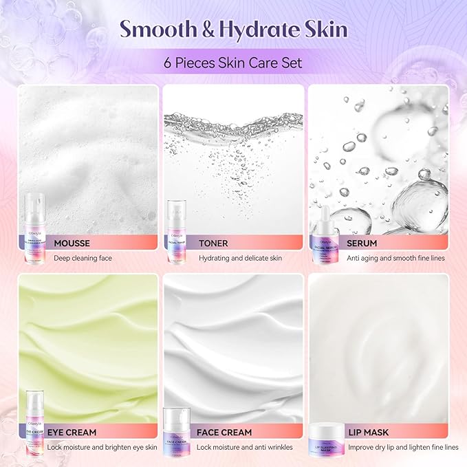 Ofanyia Collagen Retinol Skincare Set 6 Pcs Anti-Aging Skin Care Set with Hydrating Cleanser Eye Cream Toner Cream &amp Lip Mask Facial Kit for Women Christmas Valentines Birthday Gift for Her
