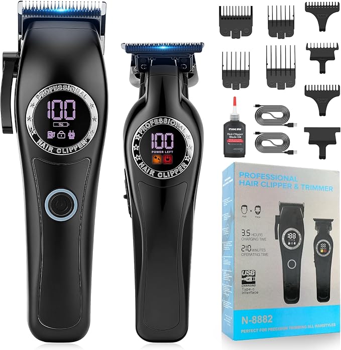 Professional Hair Clippers for Men 2-in-1 Clipper and Trimmer Set with 7200RPM Motor Cordless Hair Cutting Kit with LED Display Adjustable Length Beard Trimmer for Barbers or Home Mens Gift