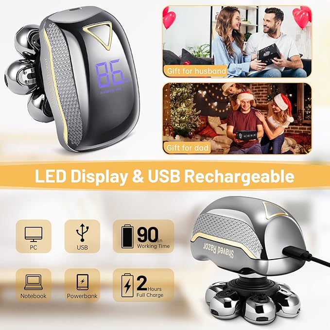 Head Shavers for Bald Men: - Electric Head Shavers for Men Wet&ampDry Waterproof Cordless Electric Razor 6-in-1 Rotary Shaver Grooming Kit with Nose Beard Trimmer Hair Clipper