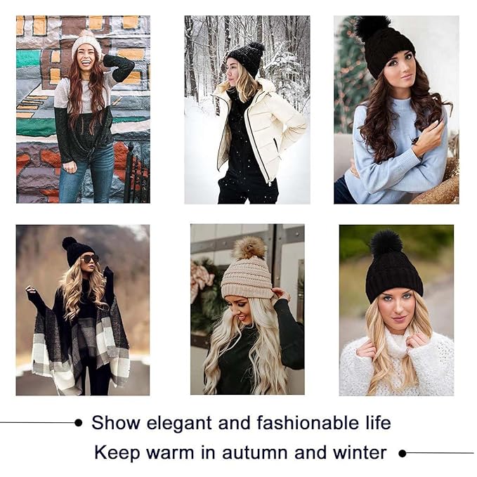 Women Winter Beanie Hat with Wig Big Wavy Curly Hair Extensions Knit ski Snow Cap Attached Party Daily Weddings Wig
