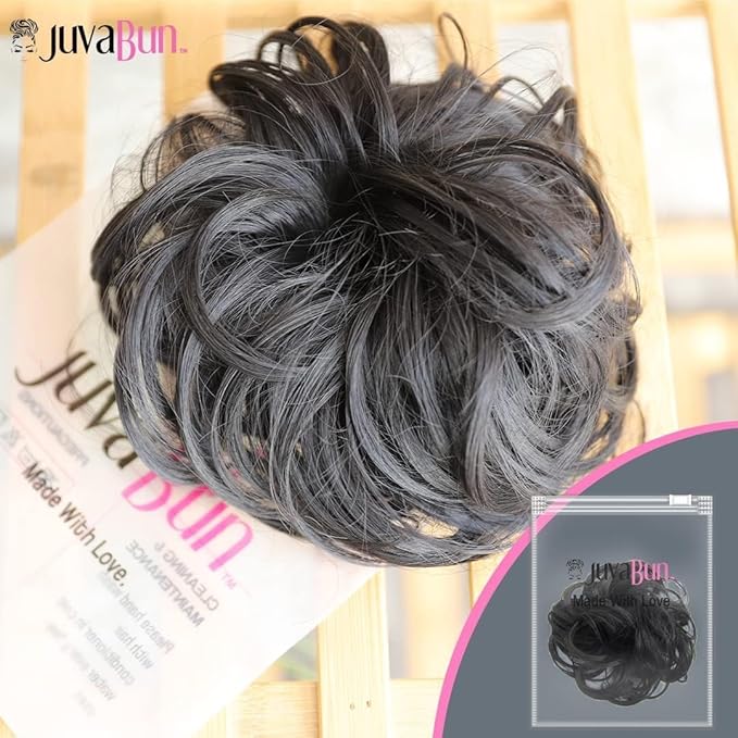 Juvabun Messy Bun Hair Piece Black ? Natural Soft Synthetic Updo Messy Bun Scrunchie Secure &amp Comfortable - Messy bun hair pieces for women