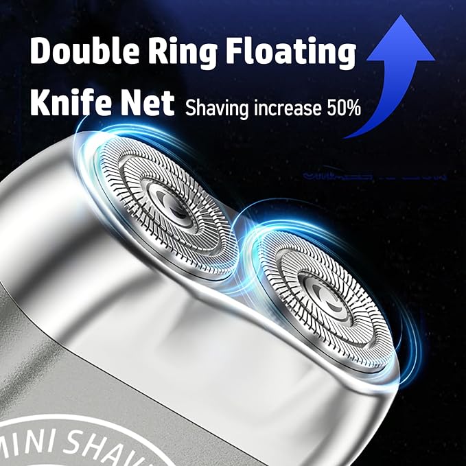 Mini Electric Shaver 2025 New Upgrade Pocket Dual-Head Electric Shaver Travel Portable Beard Trimmer for Men Waterproof Mini Razor USB C Rechargeable (Silver)