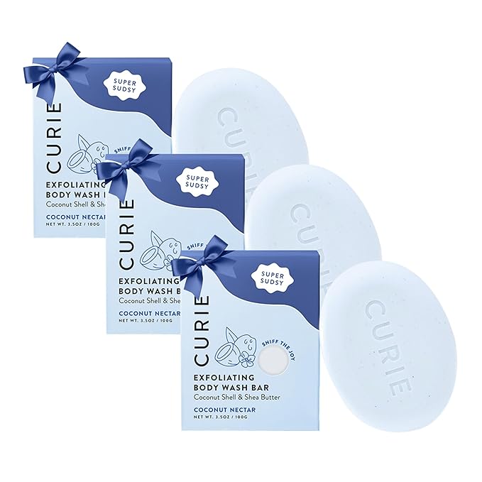 Curie Coconut Nectar Exfoliating Body Wash Bar ? Natural Vegan Sulfate-Free Formula for Gentle Exfoliation &amp Soft Radiant Skin (3PK)
