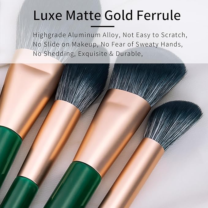 Natural Fiber &amp Goat Hair Makeup Brush Set Professional Combined Hair Makeup Brushes Set with Case by Luxury ENZO KEN Emerald Green Cosmetic Brushes Makeup Set Natural Bristle Makeup Brushes.