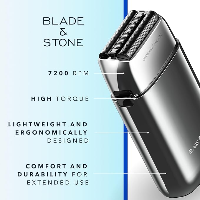 Blade &amp Stone PS501 Foil Shaver for Men ? Dual Foil Cordless Shaver with Graphene-X Blades and 8000 RPM Digital Motor ? All-Metal Rechargeable Wet and Dry Razor ? Aviator