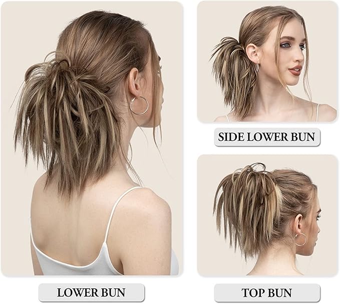 HIHELO Short Ponytail Extensions Synthetic Straight Hair Hair Bun with Elastic Band Hair Accessories Women Wig Hair Bun (Color : D)
