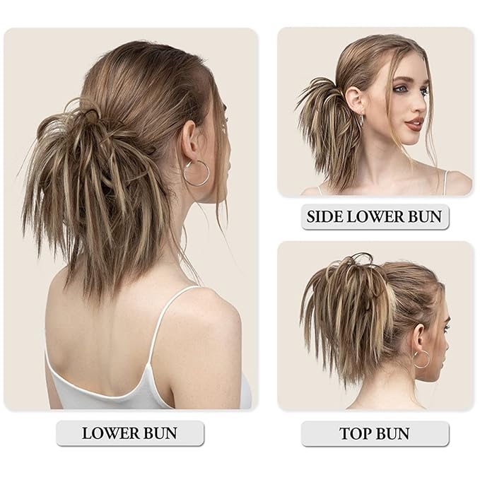 CHICKEN Hair Extensions Short Ponytail Extensions Synthetic Straight Hair Hair Bun with Elastic Band Hair Accessories Women Wig Hair Bun Hair Pieces For Women (Color : D)
