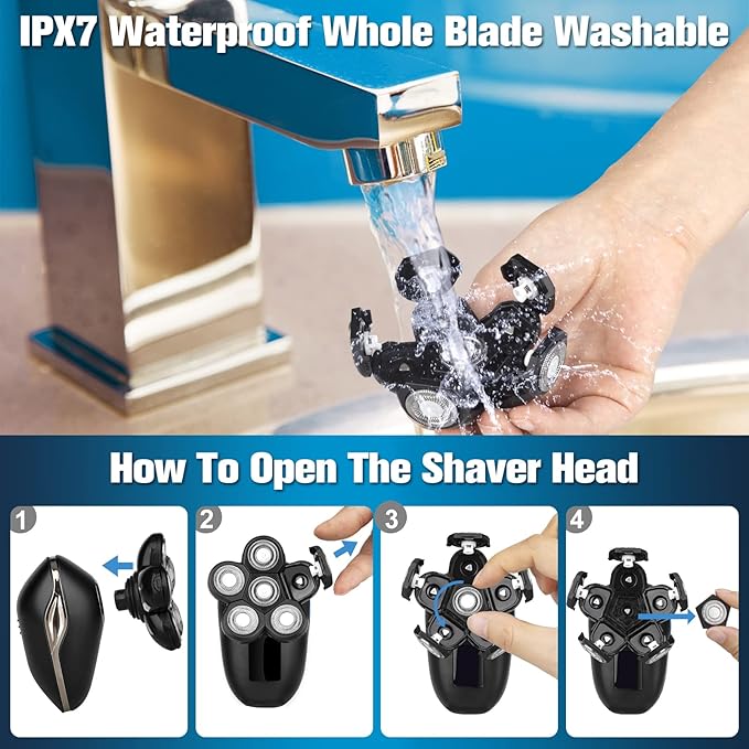 Head Shaver for Bald Men6-in-1 Electric Shaver for Bald Head 6D Wet/Dry Waterproof Mens Electric Razor Head Shavers Mens Grooming Kit Cordless Rechargeable Face Head Shaving Rotary Shaver
