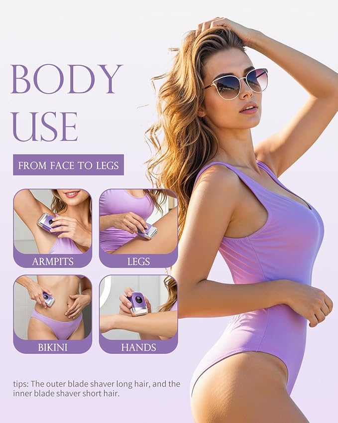 Cordless Electric Razors for Women Travel Electric Shaver with LED Display Rechargeable Body Trimmer Shaver for Private Area Face Underarms BikiniLipsarms Legs (Purple)