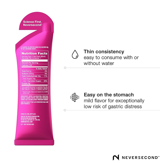 Neversecond C30 Energy Gel Performance Nutrition &amp Hydration Never2 Energy Gel for Ultra Triathlons Cycling &amp Marathons (Passion Fruit Flavor 12-Count Pack)