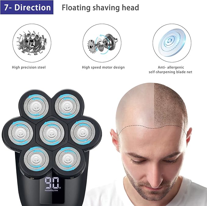 Electric Head Shavers for Bald Men Head Razor for Men with Nose Hair Sideburns Trimmer LEDTravle Lock