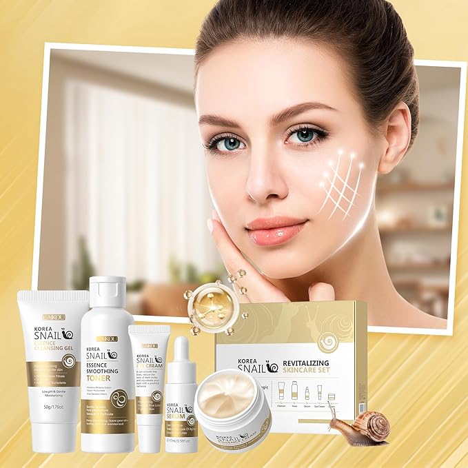 Skin Care Set Face Snail Revitalizing Skin Care Sets &amp Kits Facial Beauty Skincare Gifts for Teenage Girls with CleanserTonerSerumEye CreamFace Cream Firming Hydrating Skin Care Christmas G