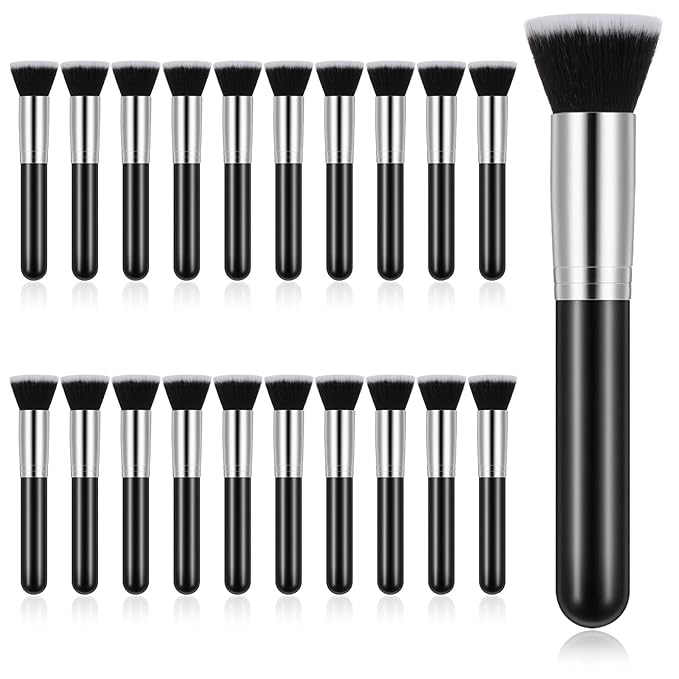 20 Pcs Flat Top Foundation Brush Makeup Brushes Blush Brush Liquid Foundation Brush for Liquid Cream Powder Blending Buffing Stippling Face Makeup Tool