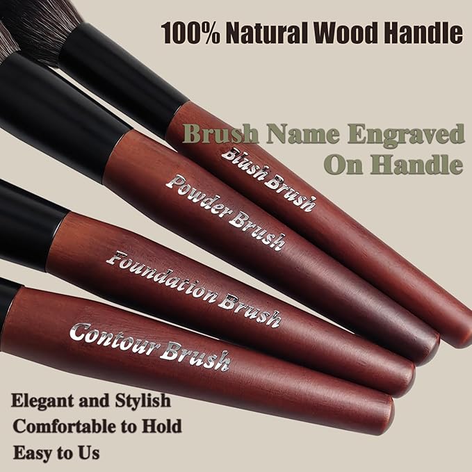 Makeup Brushes 16 Pcs Makeup Brush Set Professional Wood Handle Travel Make Up Brushes Set with Case Premium Cruelty-Free Synthetic Fiber Hair Makeup Brush Kit with Holder