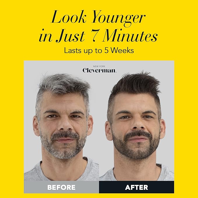 CLEVERMAN Black Hair &amp Beard Dye for Men All-in-One Reusable Kit - Natural-Looking Gray Coverage Professional-Quality Ammonia-Free 3.38 Fl Oz (1 Pack) Black Suitable for Black Hair
