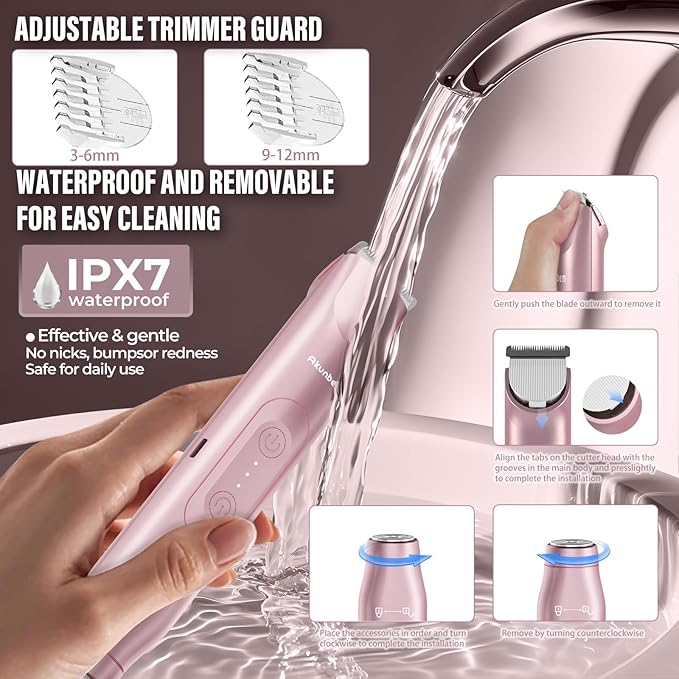 Bikini Trimmer for Women - 2 in 1 Electric Razors for Women - Dual Head Electric Shaver - IPX7 Waterproof Wet &amp Dry Use Body Hair Trimmer and Facial Hair Remover for Bikini Underarm Leg Arm