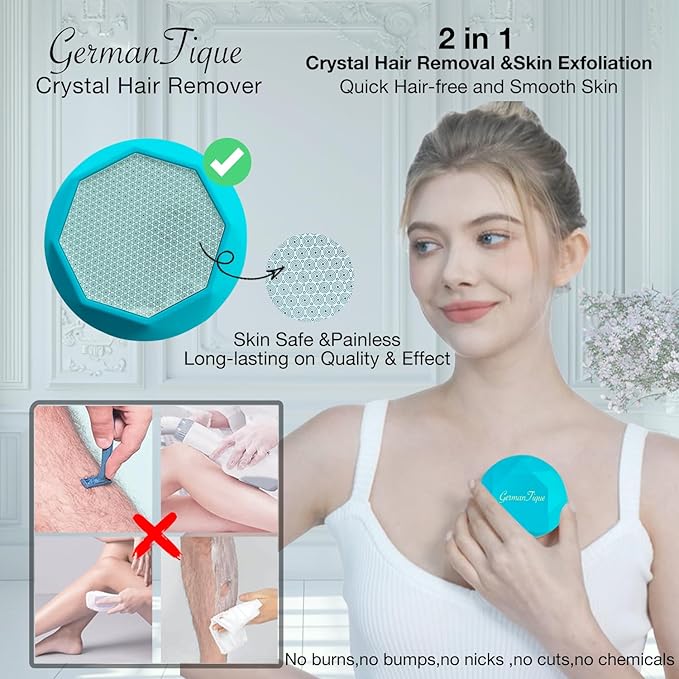 Crystal Hair EraserUpgraded Crystal Hair Remover DiamondPainless and Effective Nano Glass Hair Removal Stone and Skin ExfoliationNatural Epilator for Women and Men(Ocean Blue)