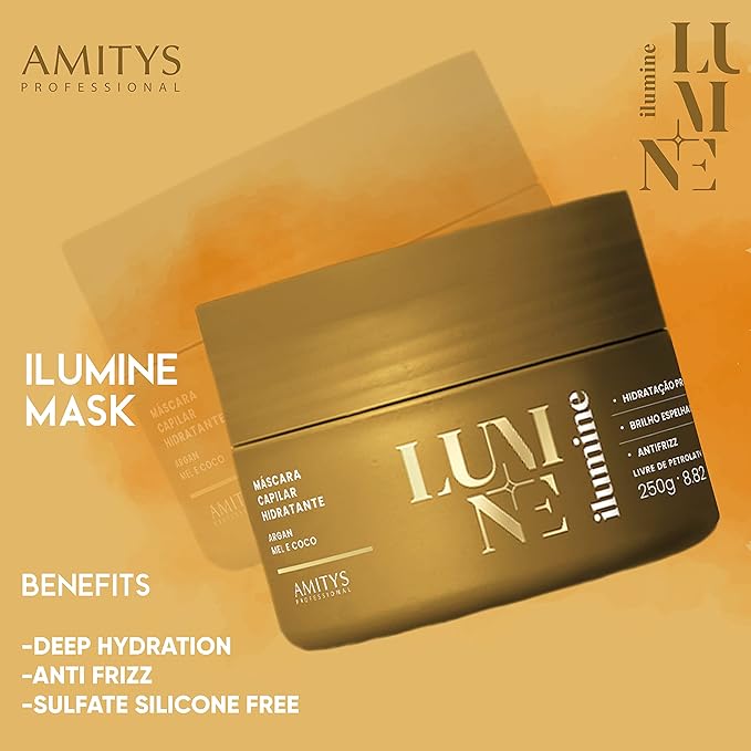 Ilumine Hair Mask Deep Hydrating Coconut Oil Honey Extract Clean Shine Anti-Frizz Petroluem-Free Sulfate-Free Paraben-Free Vegan 250 grams
