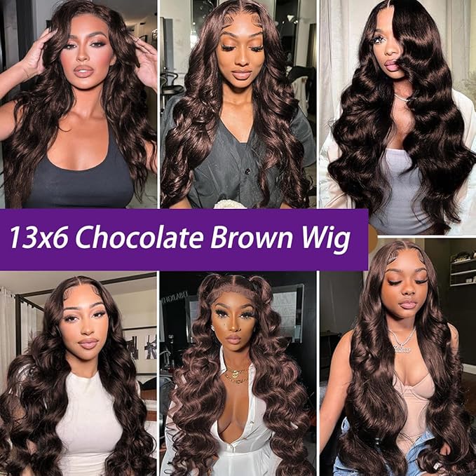 34 Inch Chocolate Brown Lace Front Wig Human Hair 220 Density 13x6 Hd Body Wave Lace Front Wigs Human Hair Pre Plucked Colored Frontal Wigs Human Hair Brown Wigs Human Hair Wigs for Women
