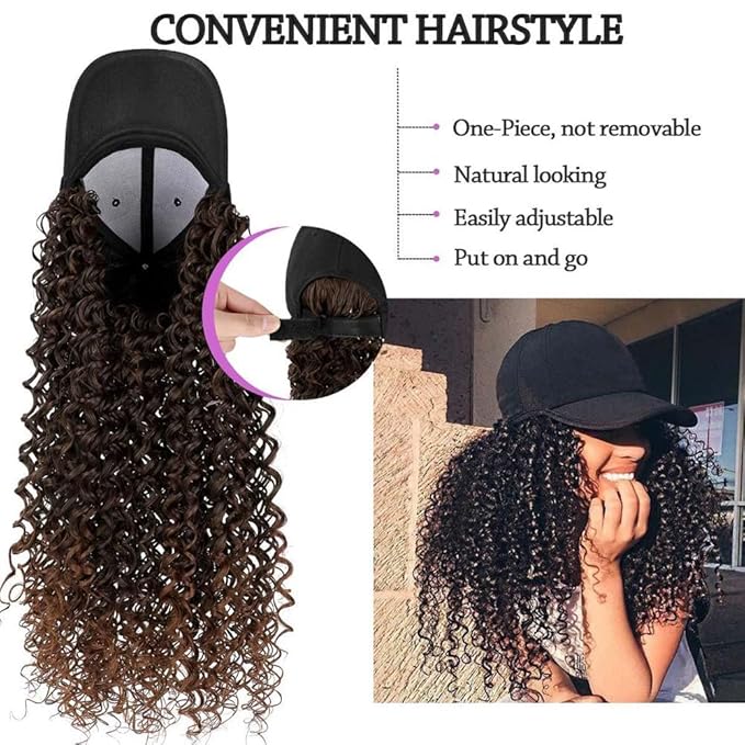 baseball cap wigs for women Extensions Adjustable Wig Hat Attached African Kinky Curly Hairpiece for Woman Girl Hair Synthetic Wavy Extensions