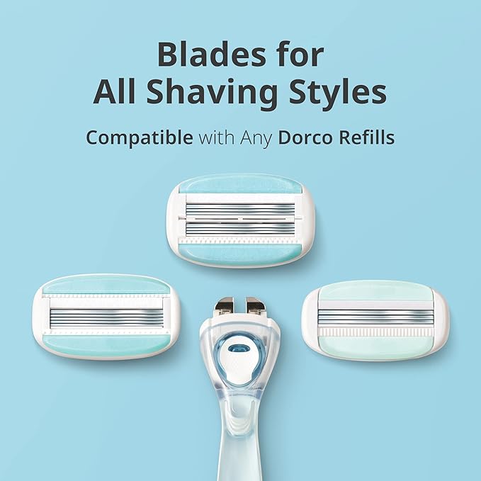 Dorco EVE6 Razor for Women Includes 1 Razor Handle and 6 Long-Lasting Razor Blade Refills| 1 Handle + 6 Cartridges (Handle + 6 Refills)
