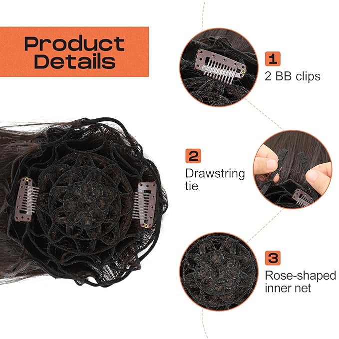SEIKEA Cheer Ponytail Hair Piece 10 Straight Tangle-Resistant Smooth Natural Cheerleader Hairpiece Ponytail Extension for Cheer Competition Dance Black Brown with Dark Brown Highlights