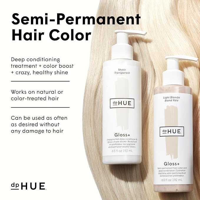 dpHUE Gloss+ Light Blonde - 6.5 oz (8-12 Applications) - Semi-Permanent Hair Color &amp Conditioner - Lasts Up to Eight Washes - Paraben SLS &amp SLES Sulfate Free - Vegan Leaping Bunny Certified