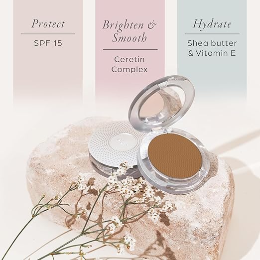 P?R MINERALS 4-in-1 Pressed Mineral Makeup Powder Foundation with SPF 15 - Concealer &amp Finishing Compact Pressed Powder for Face - Buildable Medium to Full Coverage Foundation Powder