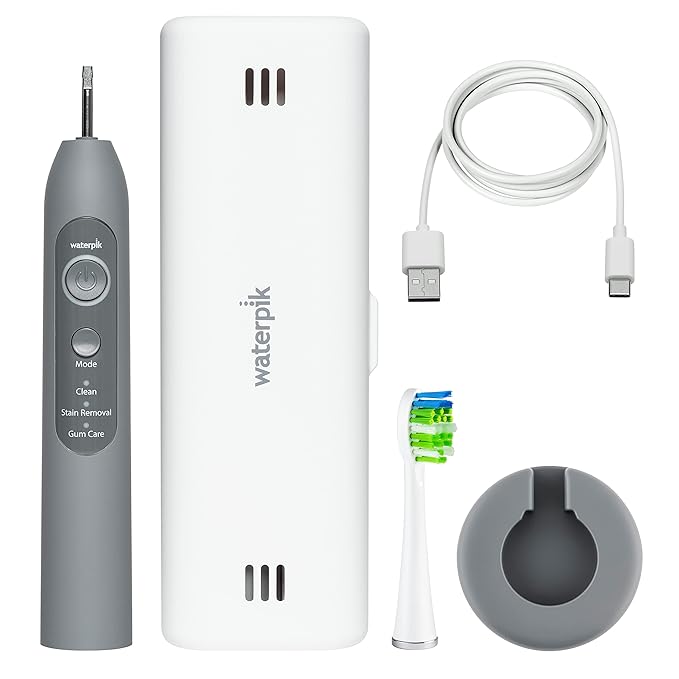 Waterpik Sensonic Sonic Electric Toothbrush Rechargeable Toothbrush for Adults with 3 Modes Travel Case USB Charger Modern Gray STW-03W027 Packaging May Vary