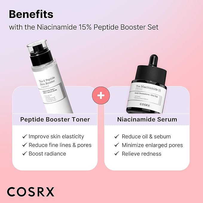 COSRX Niacinamide 15% Peptide Booster Set - Amazon Exclusive - Korean Skin Care Set Gift Sets Niacinamide Serum Face Serum Stocking Stuffers Gifts For Women