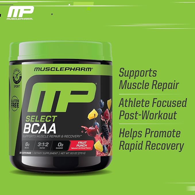 MusclePharm Essentials BCAA Powder Pre &amp Post Workout Recovery Drink Supports Muscle Recovery &amp Energy Essential Amino Acids 30 Serv Fruit Punch