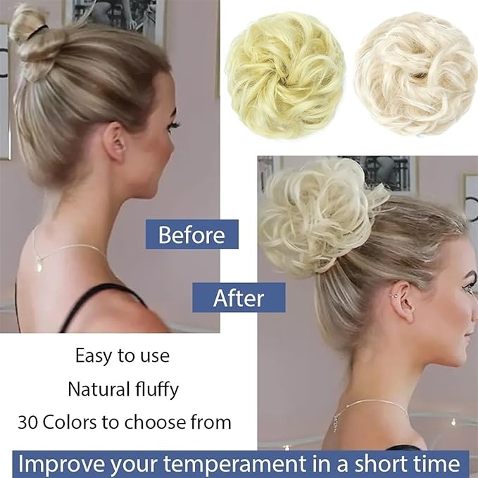 Hair Accessories 1 Pack Messy Bun Hair Pieces Wavy Curly Hair Ties Rubber Band Synthetic Bun Ponytail Braid Extensions Women Bun Wigs Hair Pieces For Women(2-33)