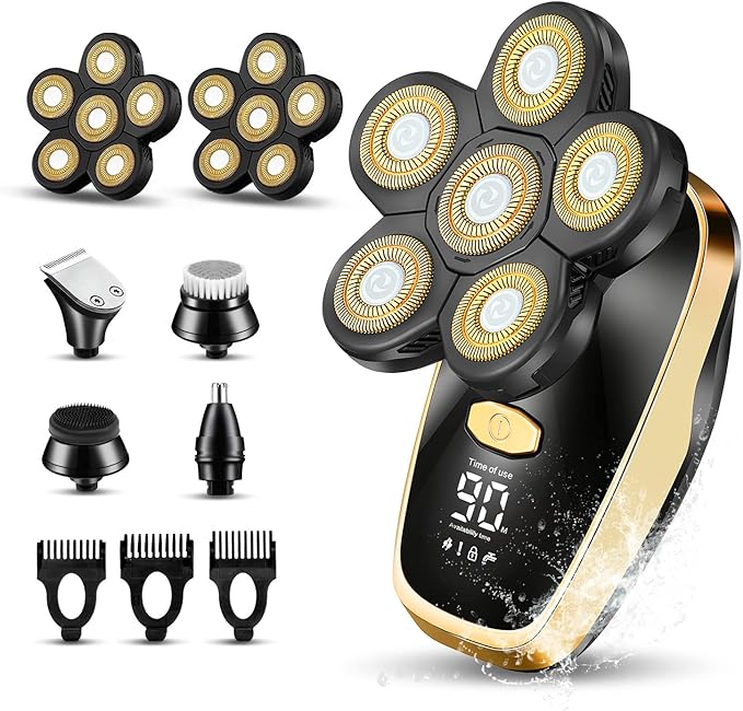 Head Shavers for Bald Men Rotary Electric Razor Cordless Electric Shaver Rechargeable Head Shaver Waterproof Mens Head Razor Multifunctional Shaving Grooming Kit for Balder
