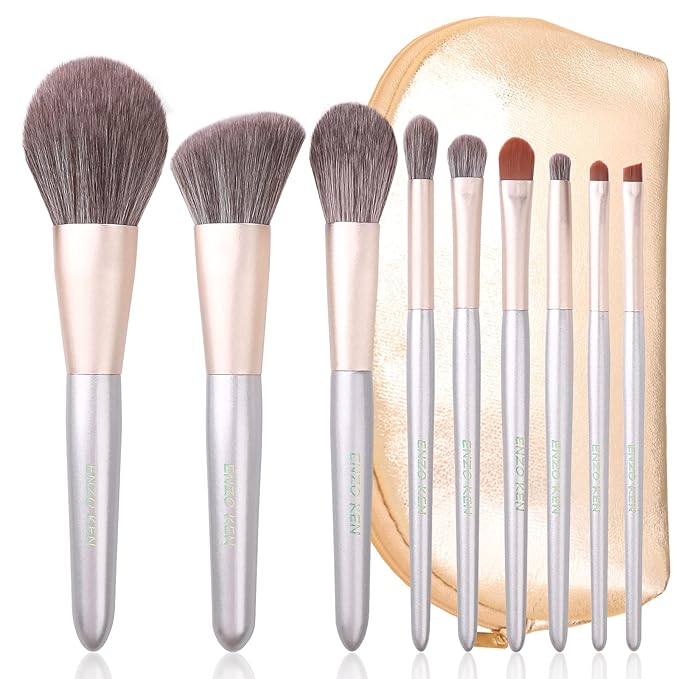 Natural Hair Makeup Brushes Set Professional Grey Squirrel Hair Makeup Brush Set with Case Unique Cosmetic Brushes Makeup Set Natural Makeup Brushes Natural Bristle Makeup Brushes -Silver