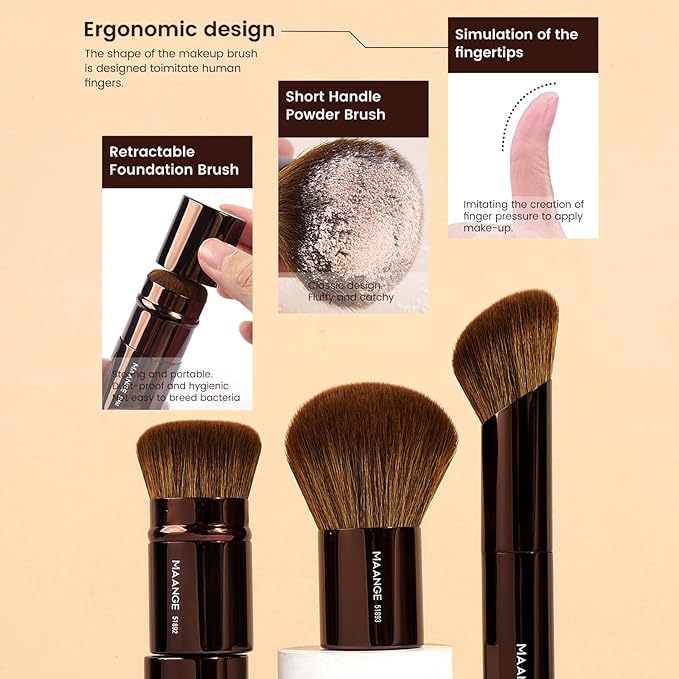 MAANGE 20 Pcs Makeup Brushes with Gift Box Double-End Multi-functional Makeup Brushes for Blending Liquid Powder Concealer Cream Blush BuffeDark Brown